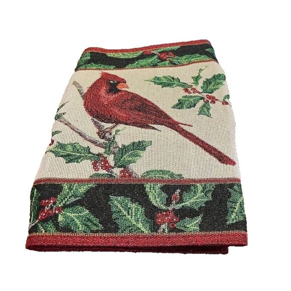 St. Nicholas Square Tablerunner 72"x13" Cardinal Poinsettia Tapestry Winter* - Picture 1 of 5